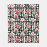 Schwarz-Weiß-Kariert mit grün-rosa Kamelien