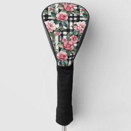 Schwarz-Weiß-Kariert mit grün-rosa Kamelien Golf Headcover