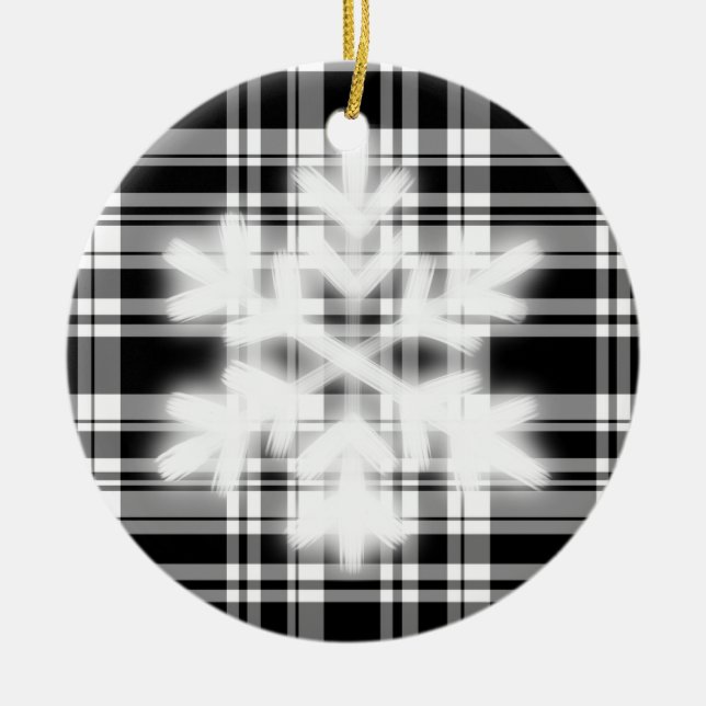 Schwarz-Weiß Kariert mit Schneeflocken Details Cer Keramik Ornament (Vorne)