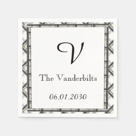 Schwarz-Weiß-Kariert-Monogramm-Hochzeit Serviette