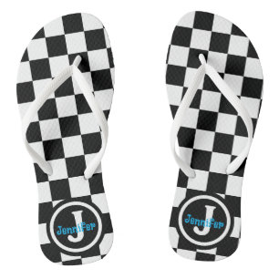 Schwarz-Weiß kariert personalisiert Flip Flops