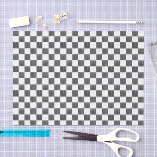 Schwarz-weiß kariert Scheck-Schachbrett-Muster Seidenpapier (Handwerk)