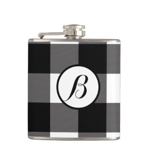 Schwarz-weiß karierte Quadrate Buffalo Plaid Flachmann