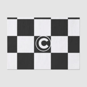 Schwarz-weiß karierte Quadrate Monogramm Initiale Seidenpapier