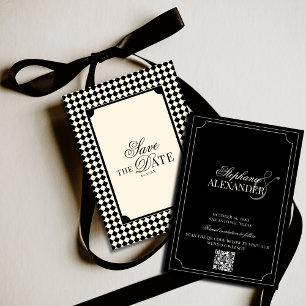 Schwarz-Weiß karierter Old-Money-QR-Code zur Hochz Save The Date