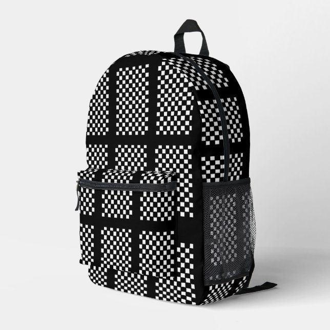 Schwarz-weiß karierter Rucksack  (Rückseitige Ecke Rechts)