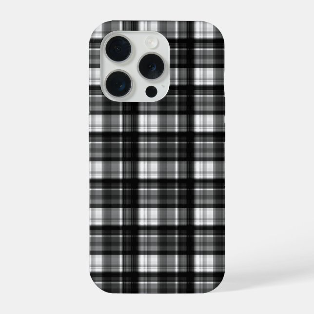 Schwarz-weiß karierter Tartan,  iPhone Hülle (Rückseite)