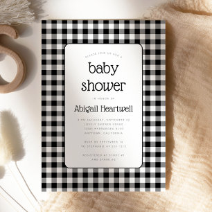 Schwarz-weiß kariertes Baby-Shower-Einladungskarte Einladung
