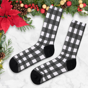 Schwarz-weiß kariertes Büffel-Karo-Muster Socken