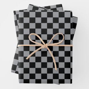 Schwarz-weiß kariertes Druckmuster Geschenkpapier Set