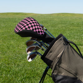 Schwarz-weiß kariertes Druckmuster mit Rosa Golf Headcover
