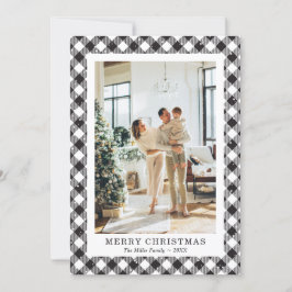 Schwarz-Weiß Kariertes Foto Frohe Weihnachtskarte Feiertagskarte
