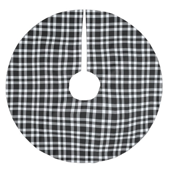 Schwarz-weiß kariertes Muster Polyester Weihnachtsbaumdecke (Vorderseite)