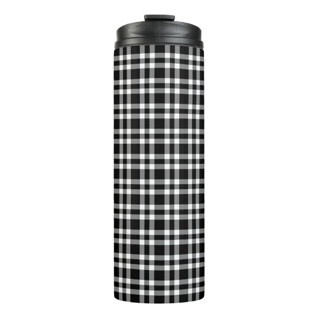 Schwarz-weiß kariertes Muster Thermosbecher (Vorderseite)
