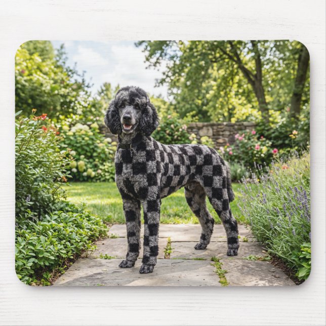 Schwarz-weiß kariertes Pudel-Muster Mousepad (Vorne)