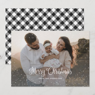 Schwarz-weiß kariertes Schnee-Foto-Weihnachtskarte Feiertagskarte