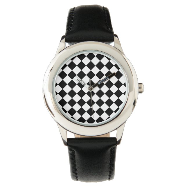Schwarz-Weiß-Karo Armbanduhr (Vorderseite)