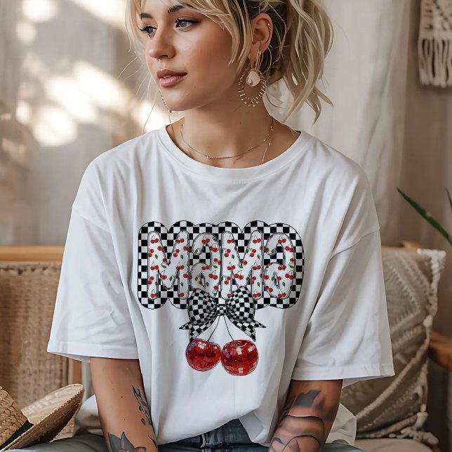 Schwarz-Weiß-Karo Cherry Mama Tri-Blend Shirt (Von Creator hochgeladen)