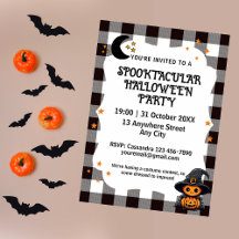 Schwarz-Weiß-Karo Gingham Halloween Einladung
