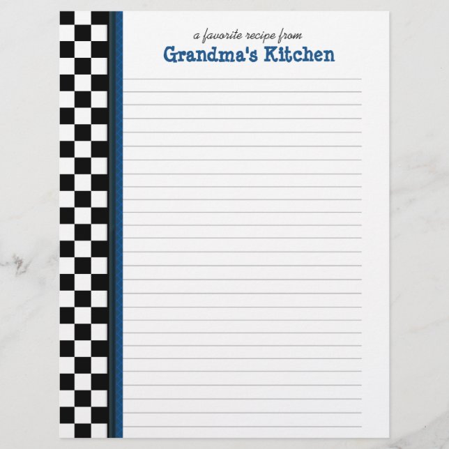 Schwarz-Weiß-Karo mit Blue-Accent-Rezept-Seite (Vorderseite)