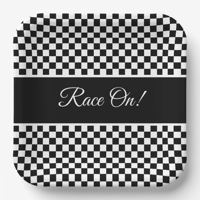 Schwarz-Weiß-Karo Pappteller (Vorderseite)