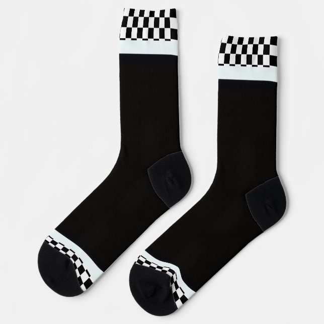 Schwarz + Weiß Karo Saum Schwarz  Socken (Linkes Detail)
