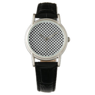 Schwarz-Weiß-Karo-Schachbrett-Schachtel Armbanduhr