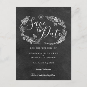 Schwarz-Weiß-Karton mit Blumenmuster Save the Date Postkarte