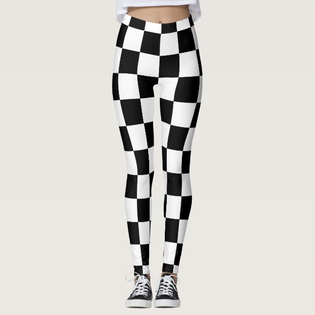 Schwarz-Weiß-Karton-Muster Leggings (Vorderseite)