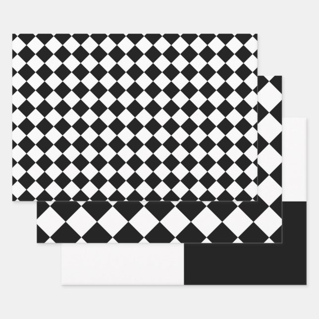 Schwarz-Weiß-Karton-Sichtflaggendesign Geschenkpapier Set (Set)