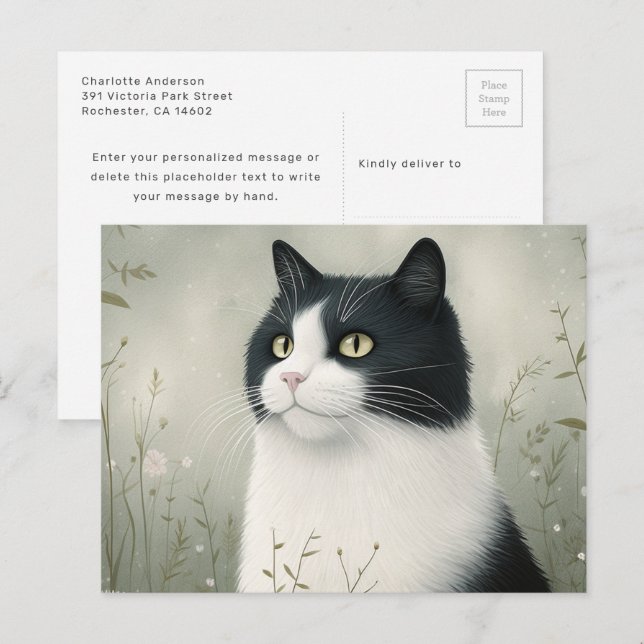 Schwarz-Weiß-Katz-Postkarte Postkarte (Vorne/Hinten)