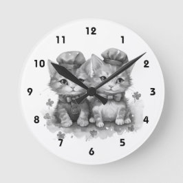 Schwarz-Weiß-Kätzchen mit Bogen-Krawatte und niedl Runde Wanduhr