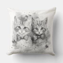 Schwarz-Weiß-Kätzchen mit Bogen und Schmetterlinge Kissen