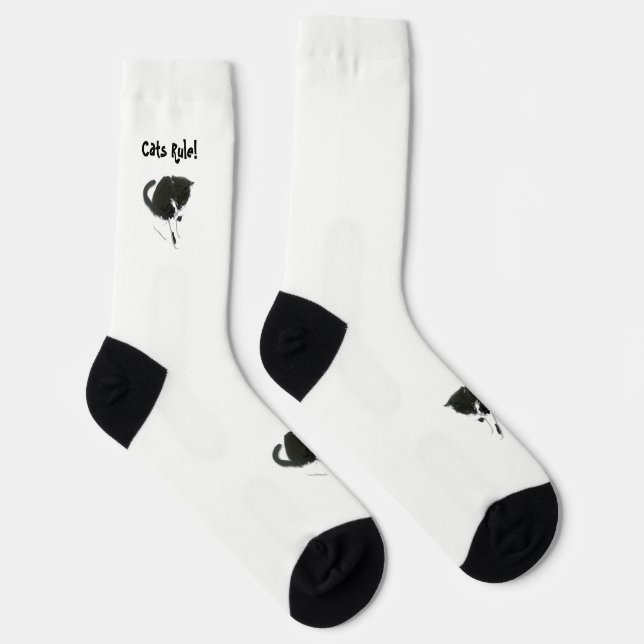 Schwarz-Weiß-Katzchen-Pet-Kunst, Personalisiert Socken (Rechts)