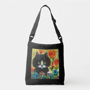 Schwarz-Weiß-Katze Blumen Tragetaschen Mit Langen Trägern