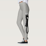 Schwarz-Weiß-Katze | Funny Tuxedo Cat Leggings<br><div class="desc">Schwarz-Weiß-Katze mit grauen Leggings. Gymnastikkurse,  Yoga-Kurse oder Zuhause auf dem Sofa,  das mit dem Kätzchen aufgerollt ist. Karo in Jenn's Doodle World für noch ungewöhnlichere Leggings und lustige Produkte mit dieser verrückten Tuxedo-Katze. ©Jenn Inashvili</div>