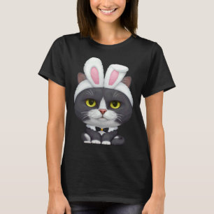 Schwarz-Weiß-Katze im Osterhasenkostüm T-Shirt