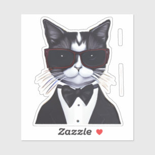 Schwarz-Weiß-Katze in einer Tuxedo- und Bow-Krawat Aufkleber