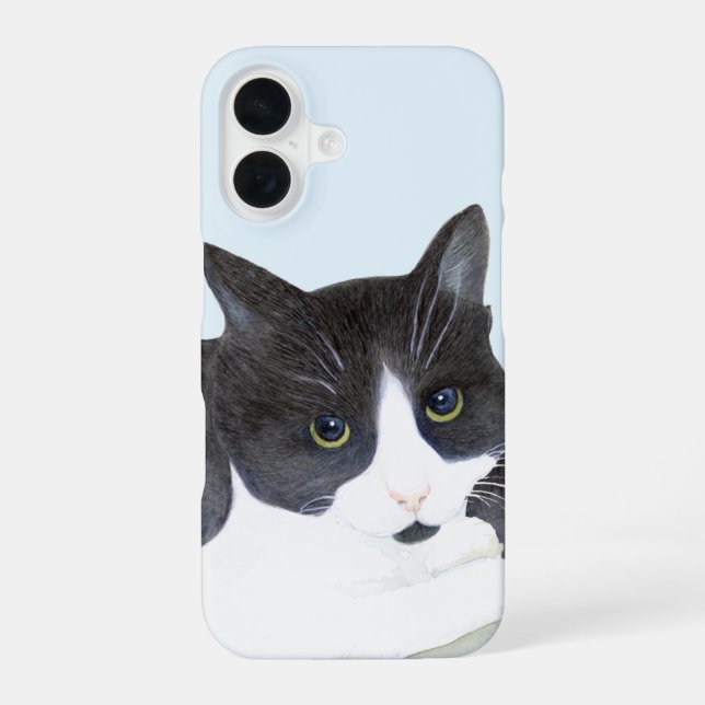 Schwarz-Weiß-Katze iPhone 16 Hülle (Rückseite)