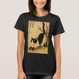 Schwarz-weiß-Katze japanische Blume Japan Kanji T-Shirt
