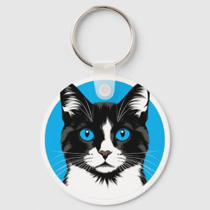 Schwarz-weiß-Katze mit blauen Augen Schlüsselanhänger