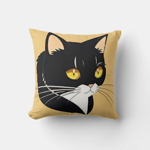 Schwarz-Weiß-Katze mit hellgelben Augen Kissen