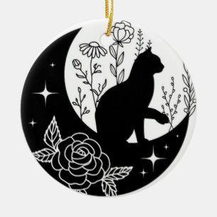 Schwarz-Weiß-Katze Mond Fenster Sonnenschutz Keramik Ornament
