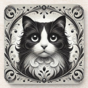 Schwarz-Weiß-Katze-Portrait Getränkeuntersetzer