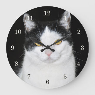 Schwarz-Weiß-Katze-Portrait Große Wanduhr
