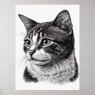 Schwarz-Weiß-Katze-Portrait Poster