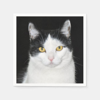 Schwarz-Weiß-Katze-Portrait Serviette