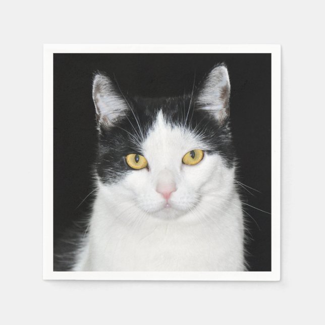 Schwarz-Weiß-Katze-Portrait Serviette (Vorderseite)