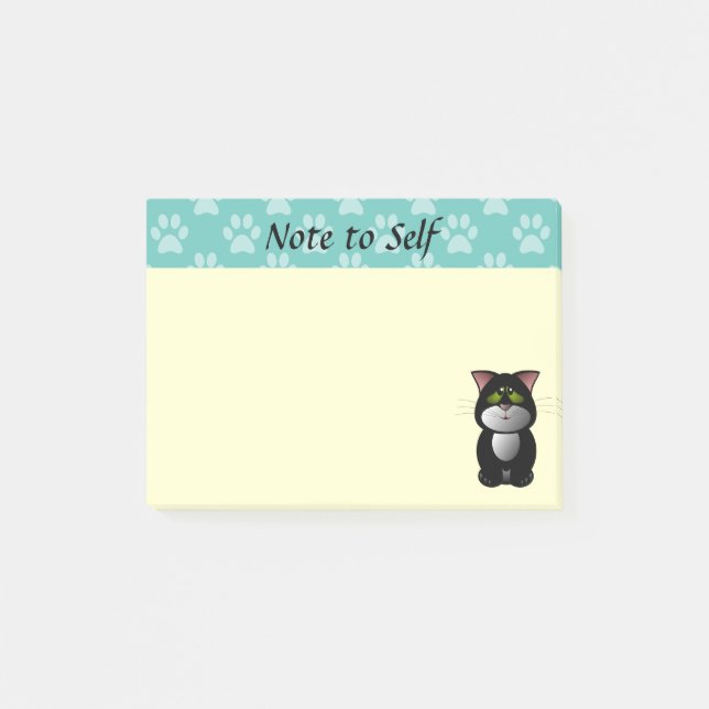 Schwarz-Weiß-Katze Post-it Klebezettel (Vorderseite)