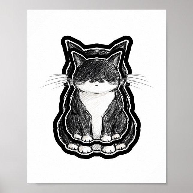 Schwarz-Weiß-Katze Poster (Vorne)